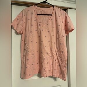 Life is Good Women’s L Crusher T Shirt V-Neck Tee Pink Ditsy Flowers Floral EEUC